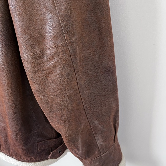 Paradox Brown Leather Sherpa Collar Trim Men Bomber Aviator Jacket Coat XXLT - Picture 6 of 8
